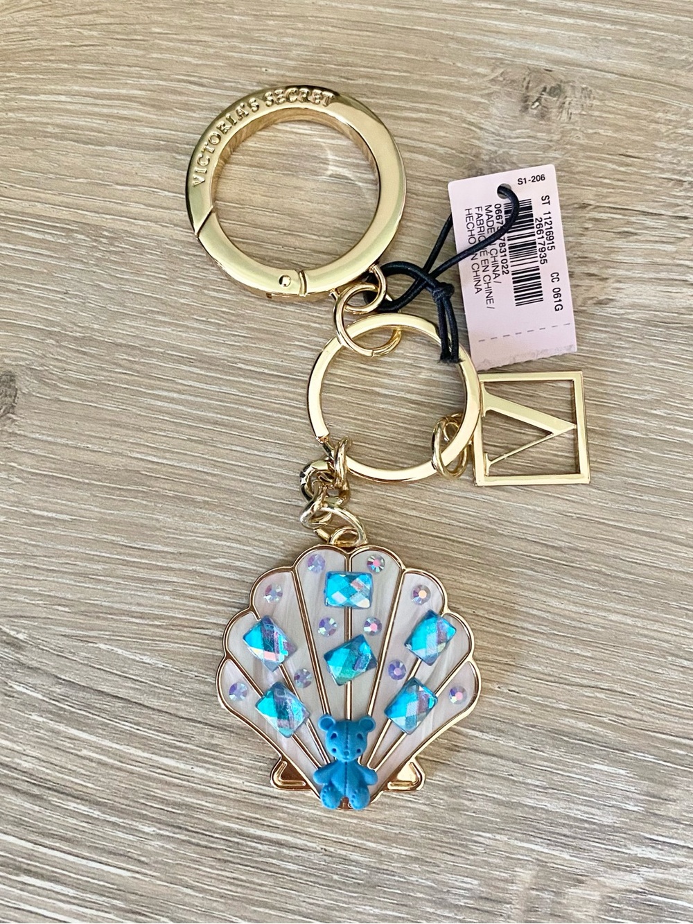 Victoria's Secret Gold & Blue Shell Teddy Charm Keyring